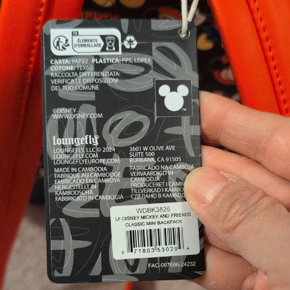 Loungefly Disney Classic Mickey Mouse Backpack - Black and Red NWT